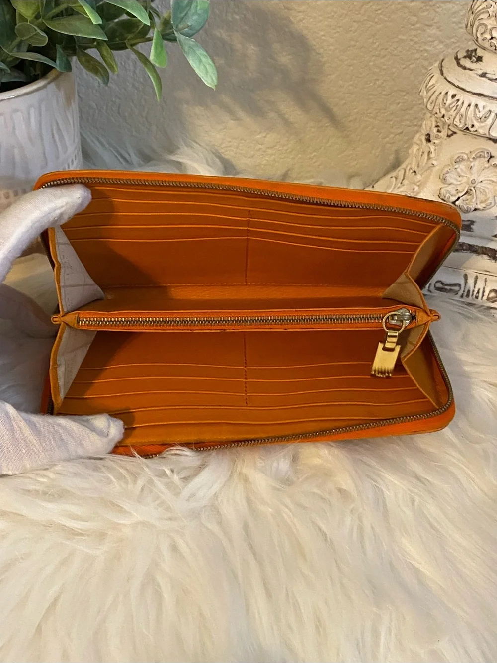 Celine Paris Orange Leather Zip Wallet